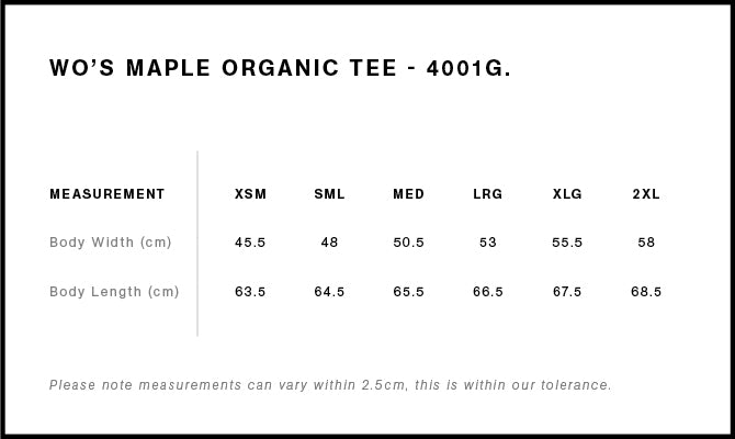Wo's Maple Organic Tee - on request
